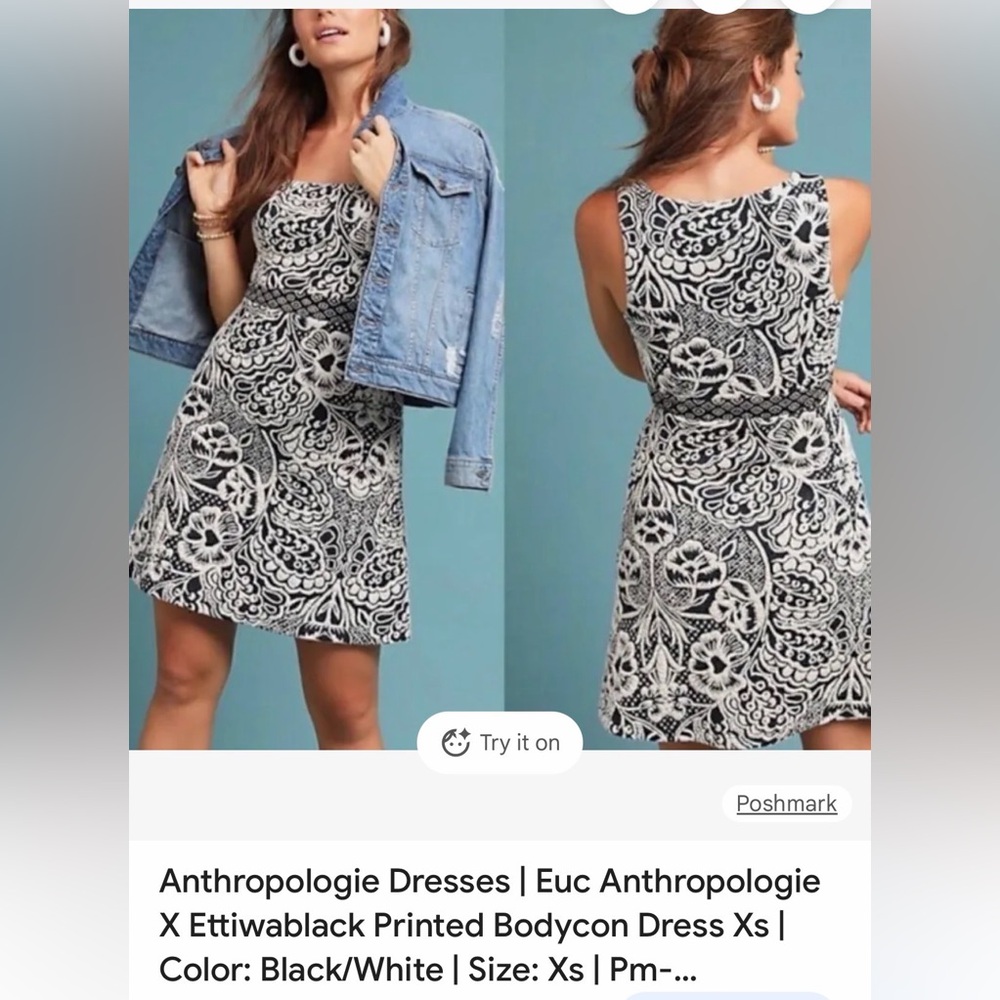 Anthropologie Black and White Printed Bodycon Dress XS